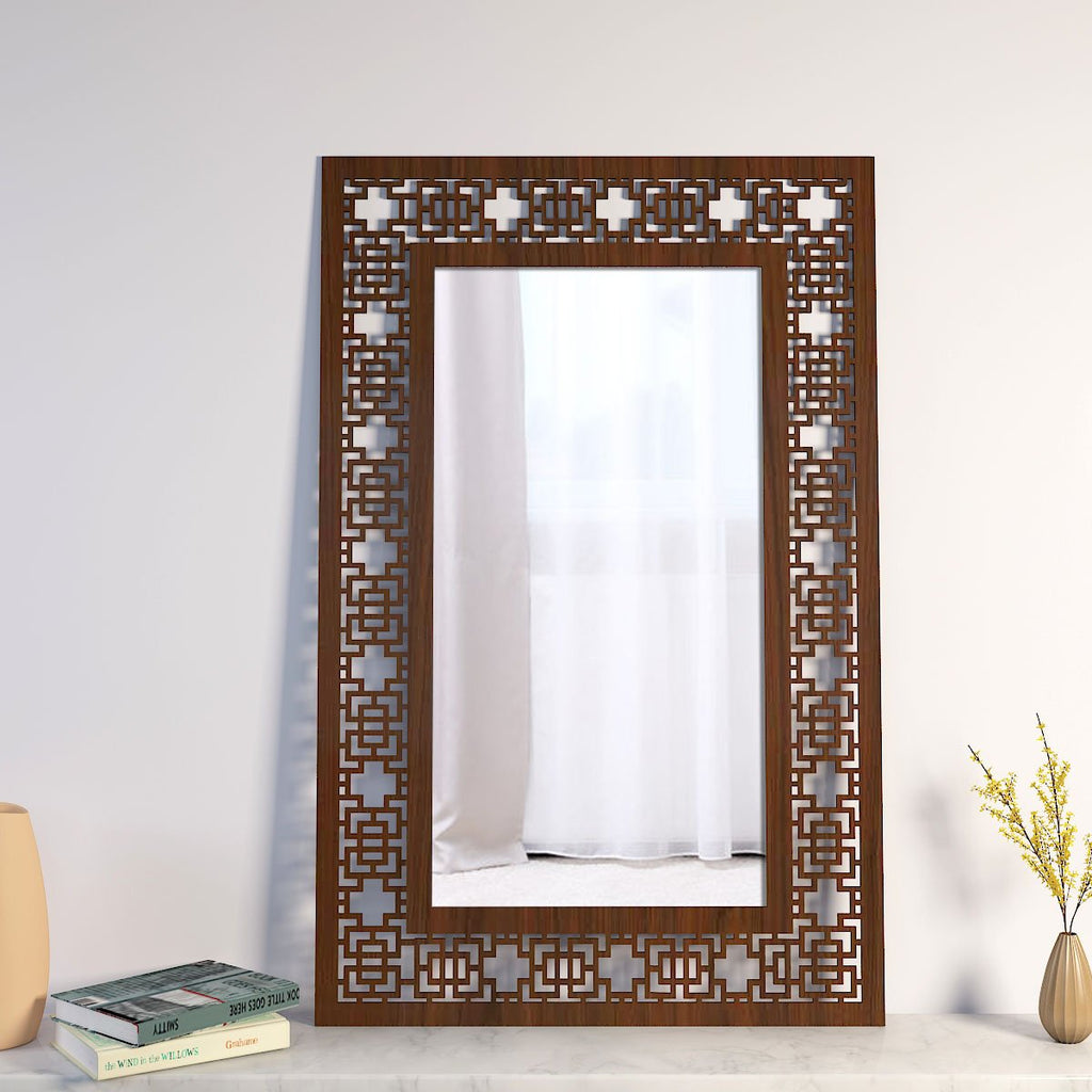 Beautiful Antique Rectangle Vanity Wooden Mirror with Walnut Finish
