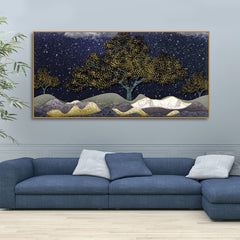 Beautiful Dark Blue Snowy Background Canvas Wall Painting