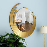  Wooden Wall Mirror Round Shape with Golden Finish Frame