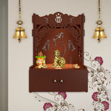 Wooden Wall Temple for Home With Inbuilt focus Lights & Spacious Shelf