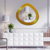 Beautiful Designer Oval Shape Wooden Golden Finish Round Vanity Mirror