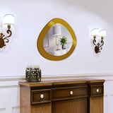 Oval Shape Wooden Golden Finish Round Vanity Mirror