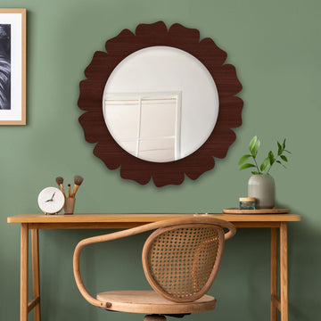 Beautiful Floral Flower Shape Design Art Wooden Wall Mirror