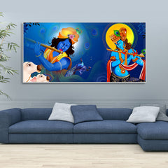 Beautiful Lord Krishna Playing with Flute Premium Canvas Wall Painting