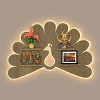 Beautiful Peacock Shape Wooden LED Light Wall Shelf with Oak Finish