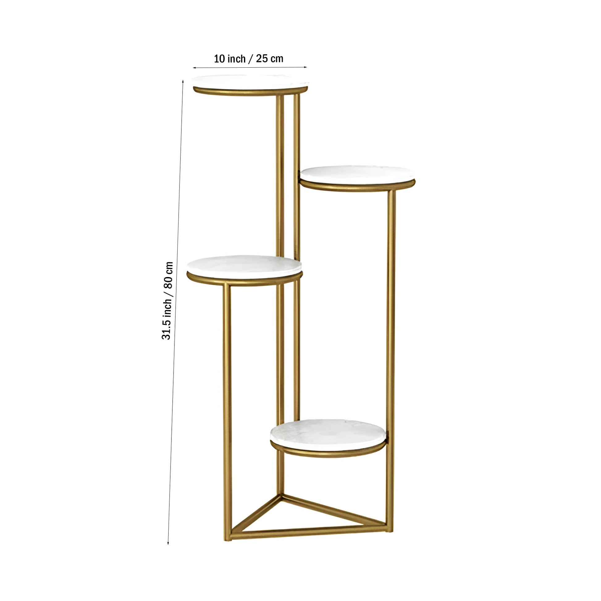 Beautiful Premium Looking Sturdy Metal Planter Stand With White Round Marble At Top - 4 Tier