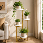 Beautiful Premium Looking Sturdy Metal Planter Stand With White Round Marble At Top - 4 Tier
