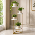 Beautiful Premium Looking Sturdy Metal Planter Stand With White Round Marble At Top - 4 Tier