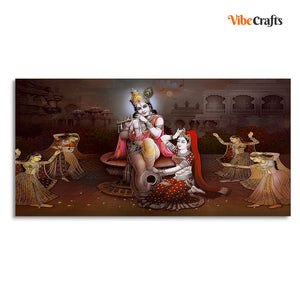 Krishna with Playing Flute Canvas Wall Painting