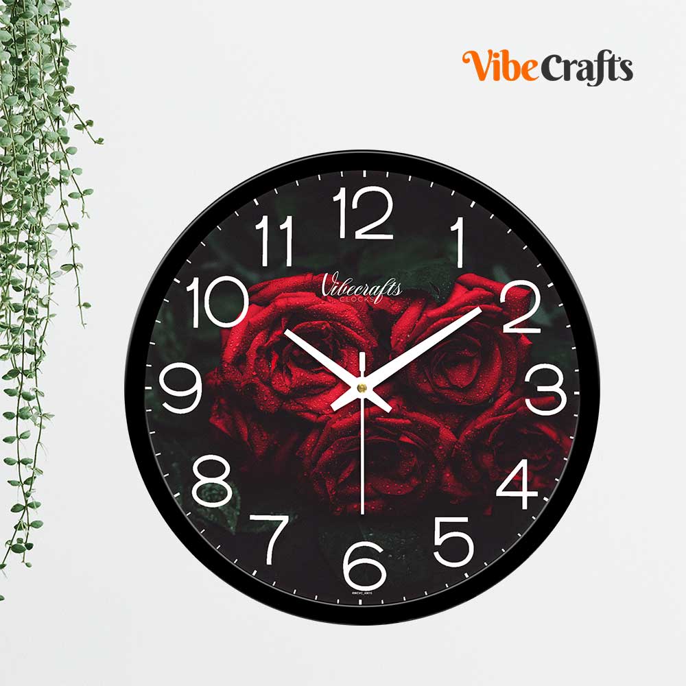 Beautiful Red Rose Designer Wall Clock For Living Bedroom