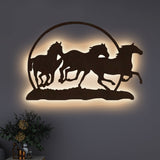 Beautiful Running Horse Backlit Wooden Wall Decor with LED Night Light Walnut Finish