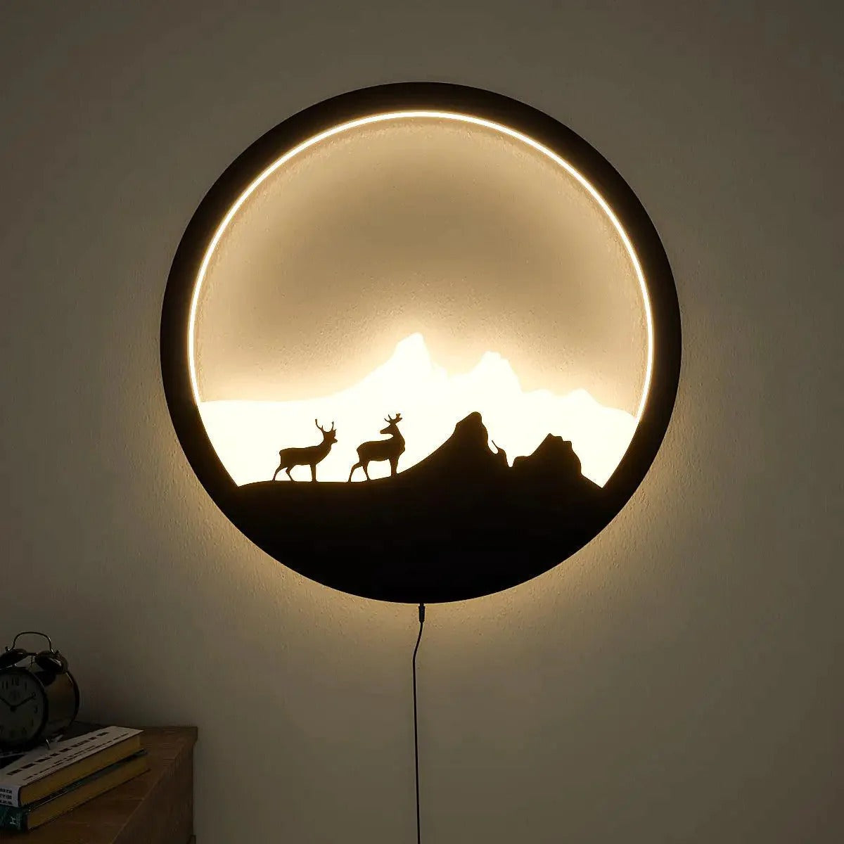 Beautiful Scenery Deer Wooden LED Wall Light Backlit Wall Art – Vibecrafts
