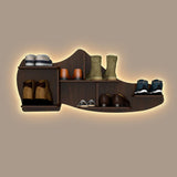 Beautiful Shoe Shape Designer Wooden Wall Shelf /Men's Shoe Shelf, Walnut Finish
