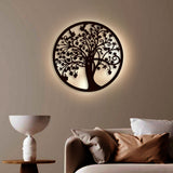 Beautiful Tree of life Round Backlit Wooden Wall Hanging with LED Night Light Walnut Finish