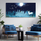 Beautiful White Deer in Full Moon Night Premium Wall Painting