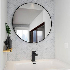 Black Bordered Minimalist Round Wall Mirror