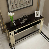 Black Faux Marble 2-Tier Narrow Console Table