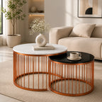 Black & White Caged Copper Nesting Table Set of 2