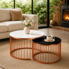 Black & White Caged Copper Nesting Table Set of 2