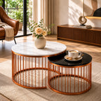 Black & White Caged Copper Nesting Table Set of 2