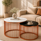 Black & White Caged Copper Nesting Table Set of 2