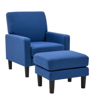 Blue Color Standard Velvet Accent Chair with Ottoman