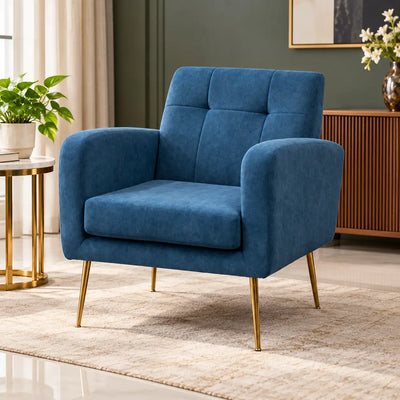 Blue Luxurious Tufted Velvet Sofa Lounge Chair