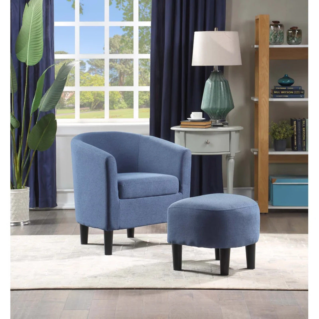Rich Velvet Accent Chair with Ottoman