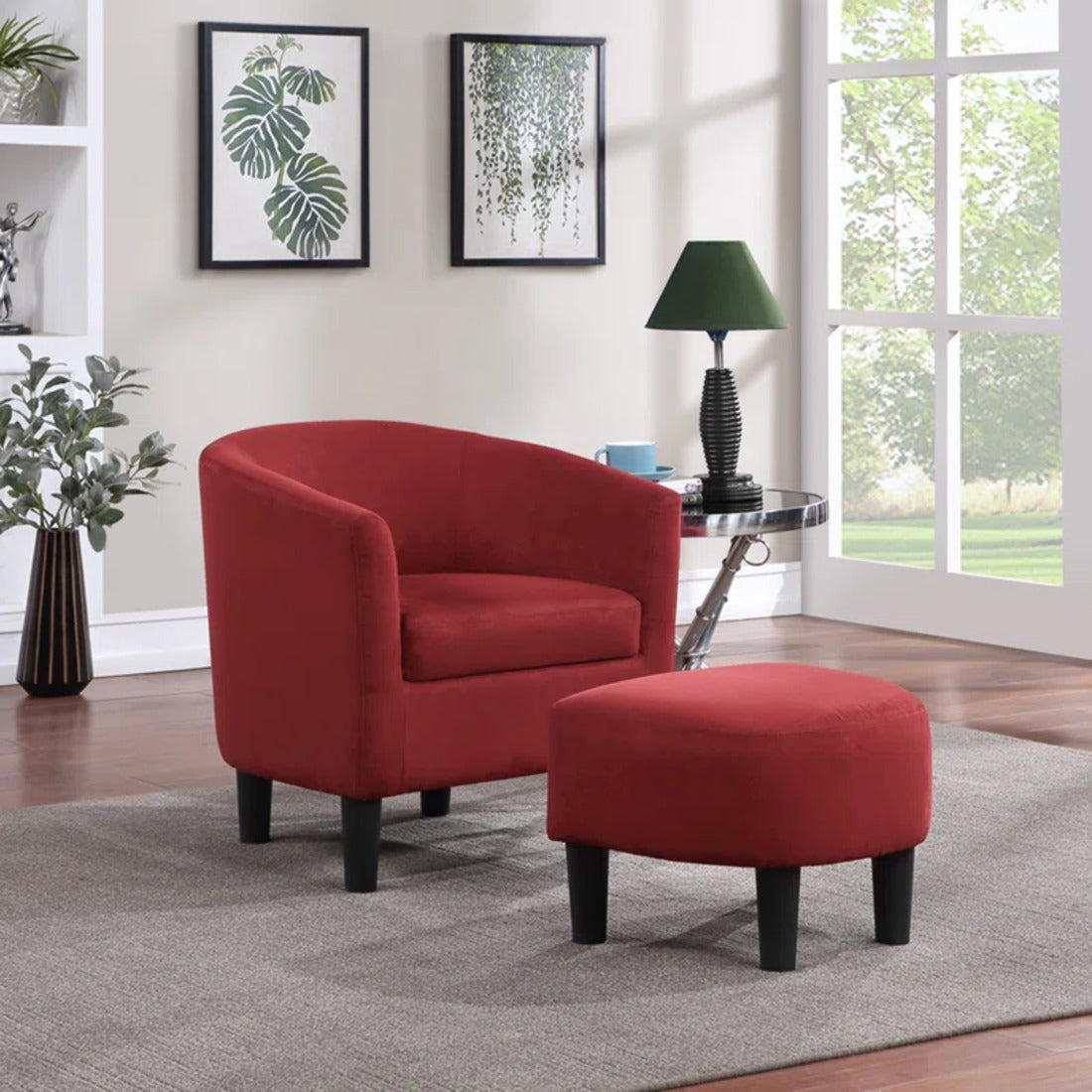 Round Back Rich Velvet Accent Chair with Ottoman