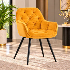 Bright Yellow Comfy Padded Tufted Velvet Luxury Accent Chair