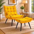 Bright Yellow Leatherette Finish Accent Chair with Footrest & Cushion