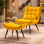 Bright Yellow Leatherette Finish Accent Chair with Footrest & Cushion