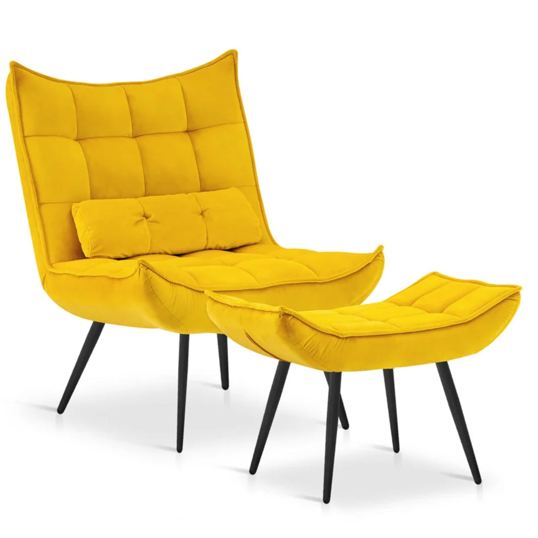 Bright Yellow Chair with Footrest & Cushion