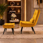 Bright Yellow Leatherette Finish Accent Chair with Footrest & Cushion
