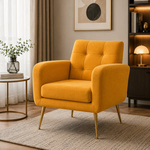 Bright Yellow Relaxing Tufted Velvet Sofa Lounge Chair