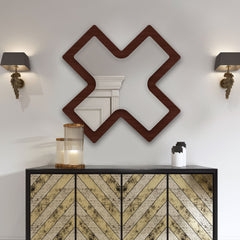 Brown Cross Shape Decoration Item Wooden Wall Mirror