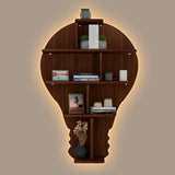 Bulb Shape Backlit Designer Wooden Wall Shelf / Book Shelf / Night Light, Walnut Finish