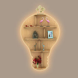 Bulb Shape Backlit Designer Wooden Wall Shelf / Book Shelf / Night Light, Light Oak Finish