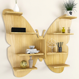 Butterfly Shape Backlit Designer Wooden Wall Shelf / Book Shelf / Night Light, Oak Finish