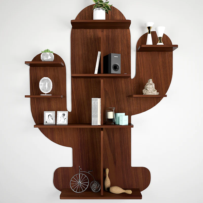 Cactus Shape Designer Wooden Wall Shelf