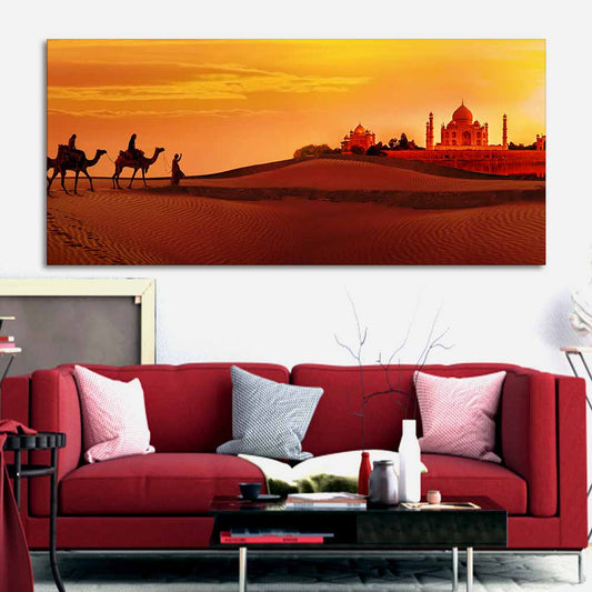 Camel Caravan Heading to Taj Mahal Canvas Wall Painting