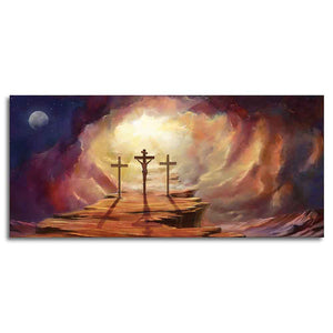 Canvas Wall Painting of Jesus Cross with Moon Dark Background