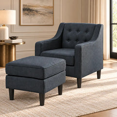 Charcoal Tufted Finish Comfy Lounge Accent Chair with Footrest