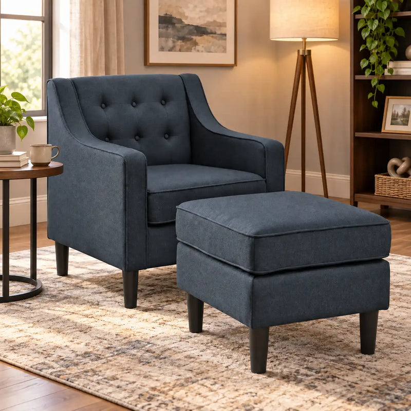Charcoal Tufted Finish Comfy Lounge Accent Chair with Footrest