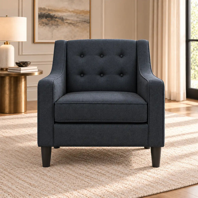 Charcoal Tufted Finish Comfy Lounge Accent Chair with Footrest