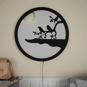 Chirping Birds Rounded Backlit Wooden Wall Decor with LED Night Light