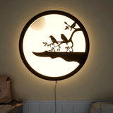 Chirping Birds Rounded Backlit Wooden Wall Decor with LED Night Light