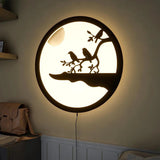 Chirping Birds Rounded Backlit Wooden Wall Decor with LED Night Light