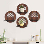 Circular Modern Shelves with Walnut Finish Set of Four
