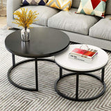 Classic Black & White Round Coffee Table Set of 2